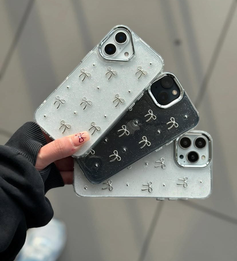 • NEWEST TRANSPARENT BOW SHIMMERY CASE •