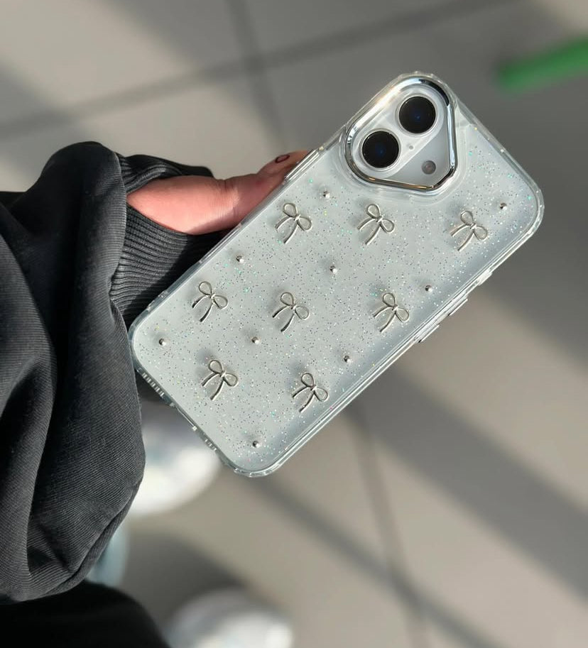 • NEWEST TRANSPARENT BOW SHIMMERY CASE •