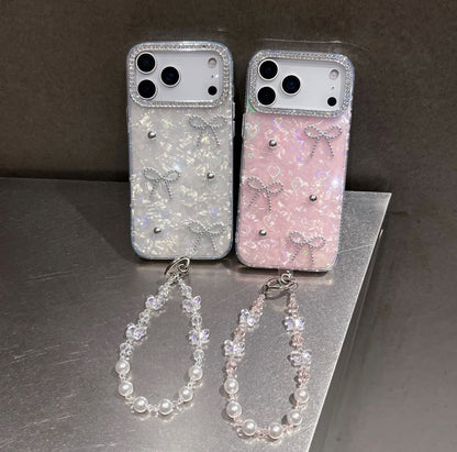 Glimmering Ribbon Stone Case with Phone Charm
