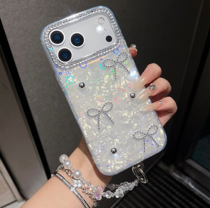 Glimmering Ribbon Stone Case with Phone Charm