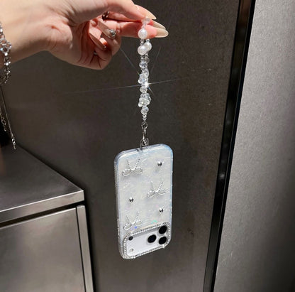 Glimmering Ribbon Stone Case with Phone Charm