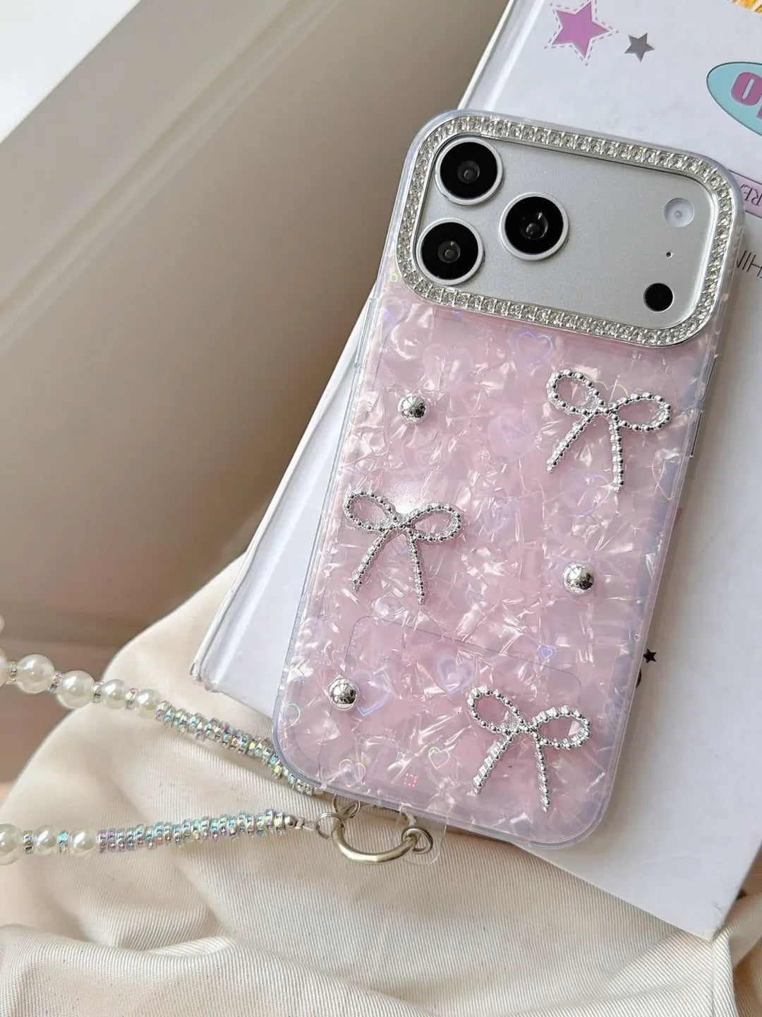 Glimmering Ribbon Stone Case with Phone Charm