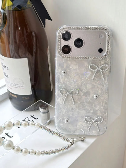 Glimmering Ribbon Stone Case with Phone Charm