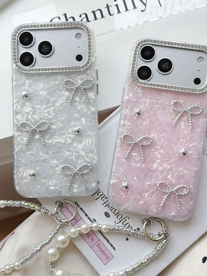 Glimmering Ribbon Stone Case with Phone Charm