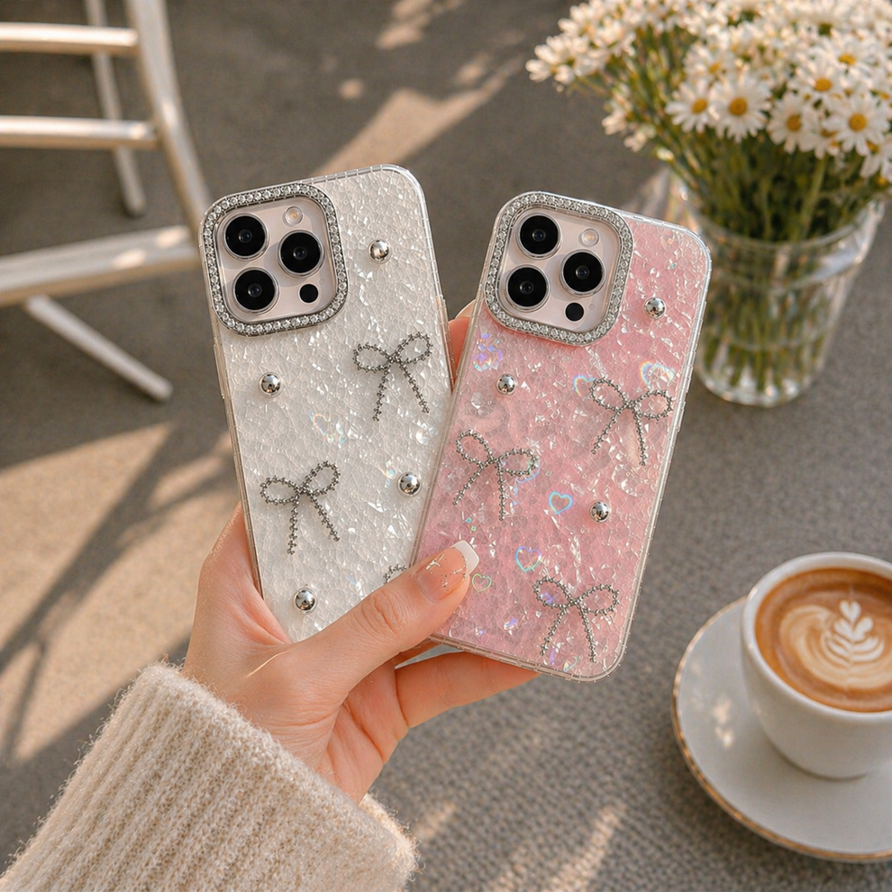 Glimmering Ribbon Stone Case with Phone Charm