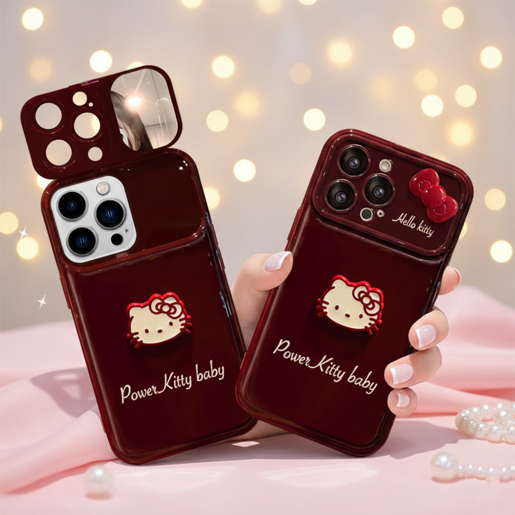 Ruby Kitty Mirror Case (IP 11 to 17 PM) – MobileCases.Com.Pk