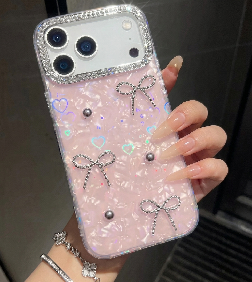 Glimmering Ribbon Stone Case with Phone Charm