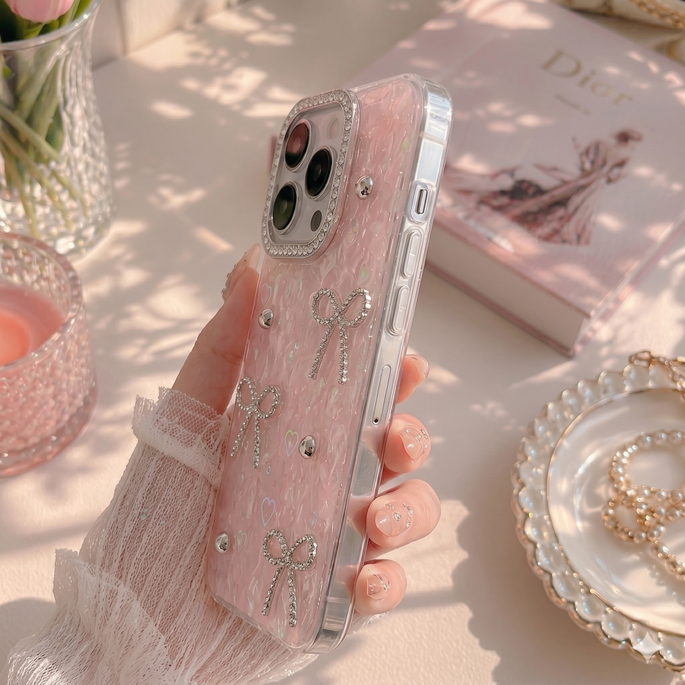 Glimmering Ribbon Stone Case with Phone Charm