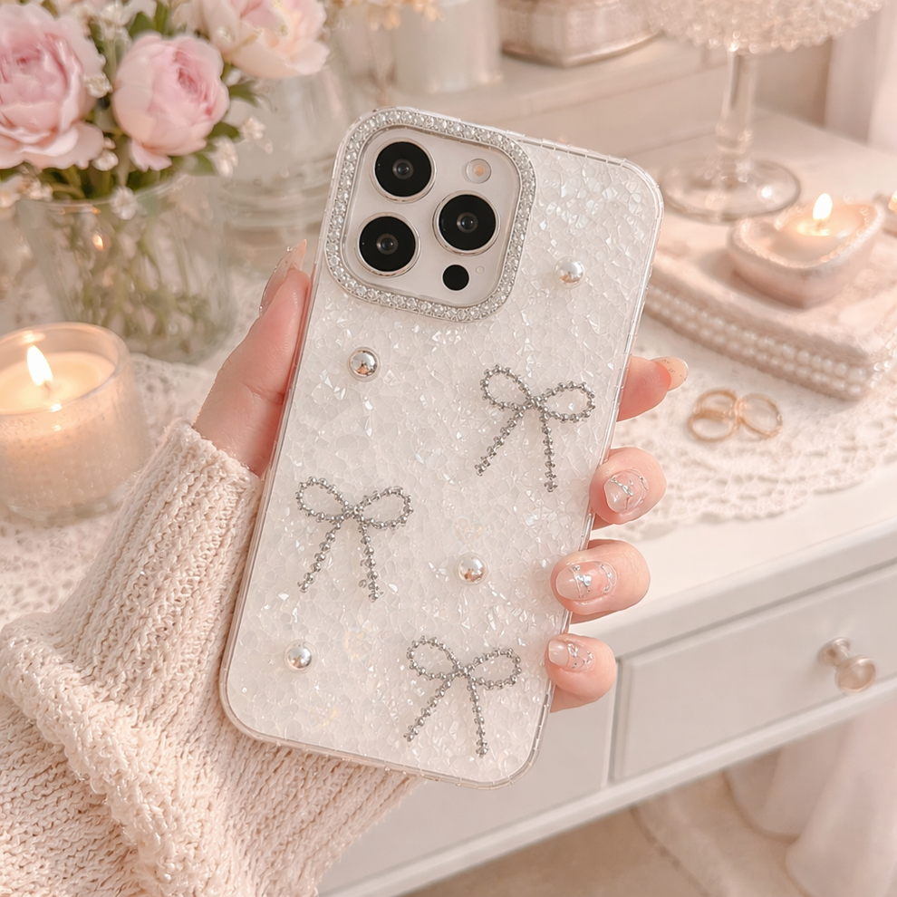Glimmering Ribbon Stone Case with Phone Charm