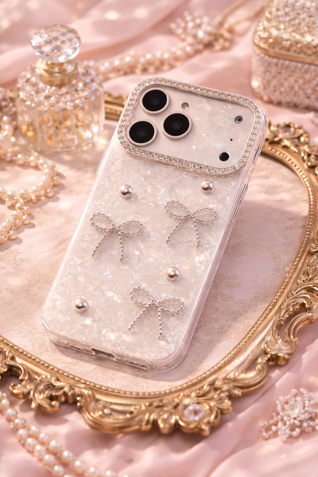 Glimmering Ribbon Stone Case with Phone Charm