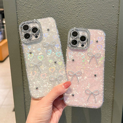 Glimmering Ribbon Stone Case with Phone Charm