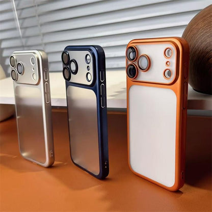 Luxury Frosted Translucent PC Phone Case Plating Frame Lens Film Protection Anti-fall Phone Cover