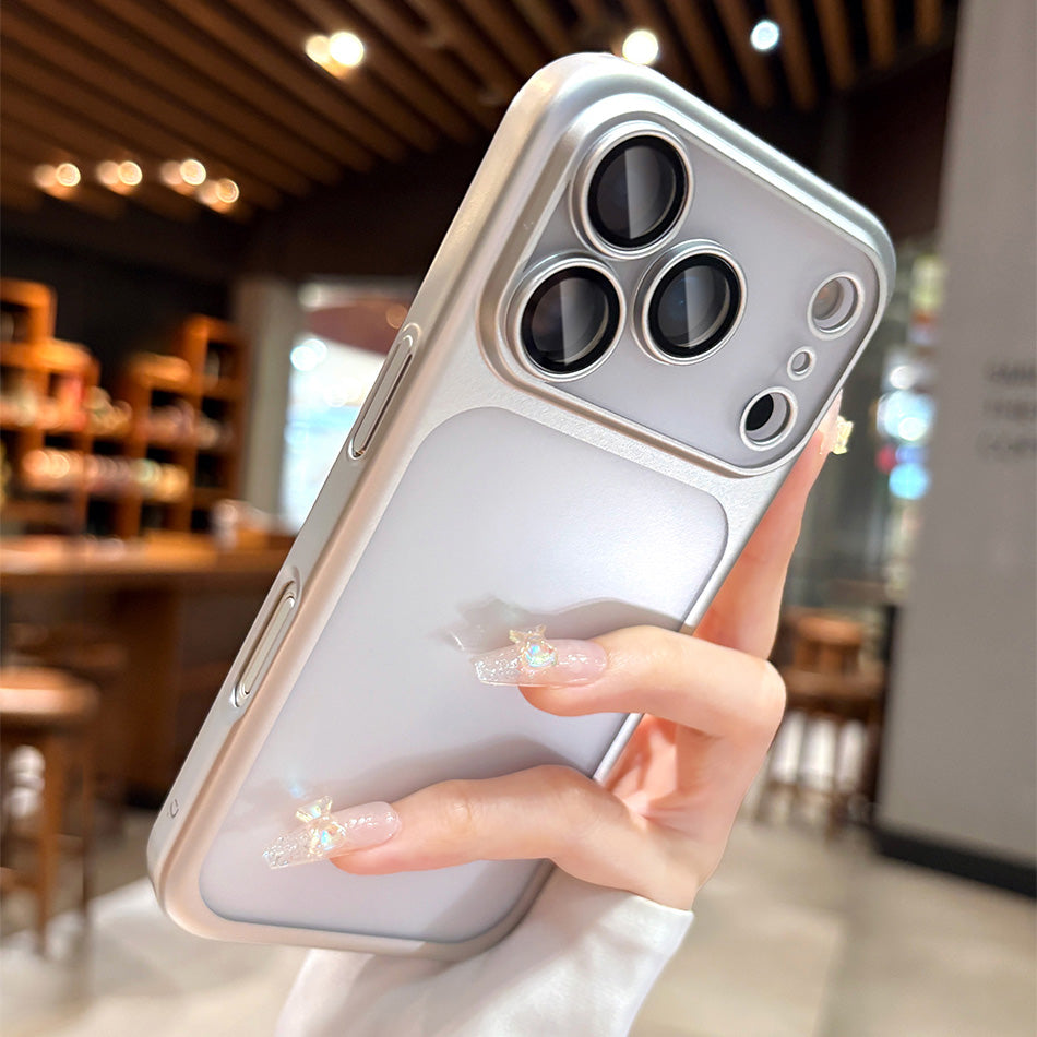 Luxury Frosted Translucent PC Phone Case Plating Frame Lens Film Protection Anti-fall Phone Cover
