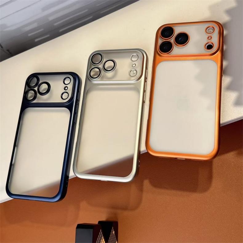 Luxury Frosted Translucent PC Phone Case Plating Frame Lens Film Protection Anti-fall Phone Cover